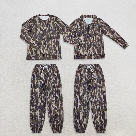 RTS NO MOQ Sibling Adults women clothes yoga camouflage Long Sleeve pants sets