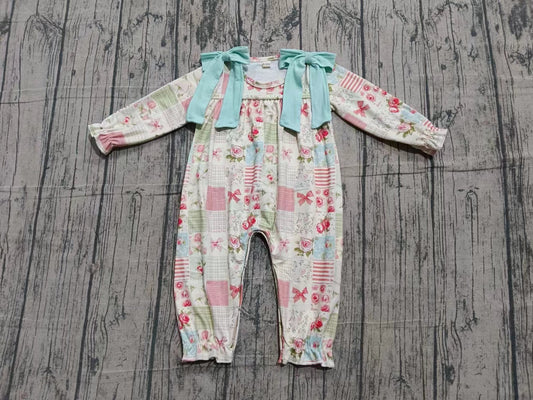 Custom moq 5 eta 6-7weeks baby girl clothes floral bow long sleeve romper-25.10.25
