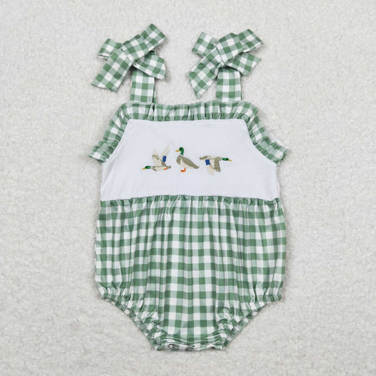 RTS NO MOQ（In Stock Embroidered duck green and white plaid lace camisole bodysuit