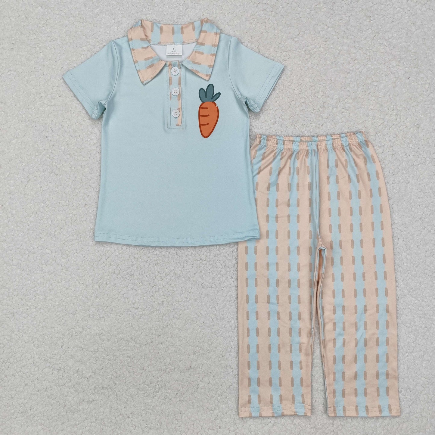 RTS NO MOQ ETA 5/7days Arrived BSPO0528 Easter carrot blue short-sleeved striped trousers set