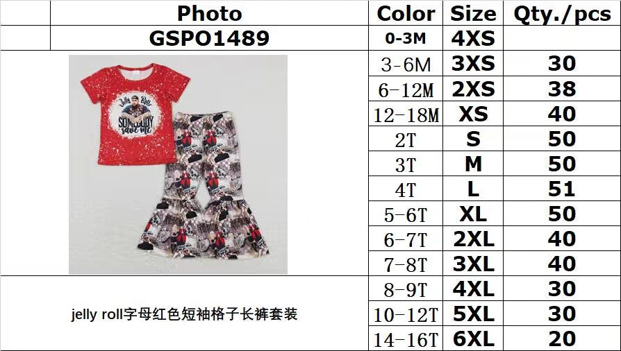 GSPO1489 jelly roll letter red short sleeve plaid trousers suit