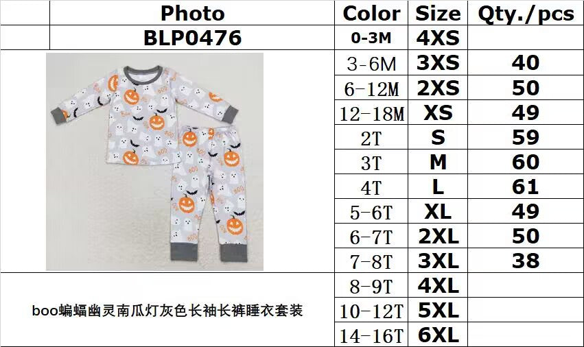 rts no moq BLP0476 boo bat ghost pumpkin lantern gray long-sleeved long pants pajama set