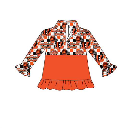 Deadline September 23 custom no moq eta 6-8weeks  Orange Letter B-Helmet Plaid Lace Cuff Zipper Pullover Top