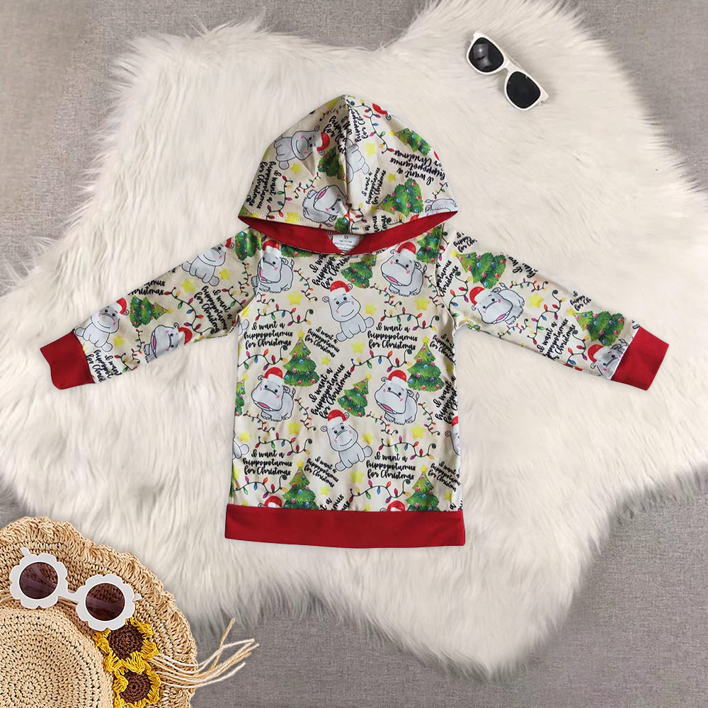 RTS NO MOQ baby girl clothes Christmas hooded long sleeved tops