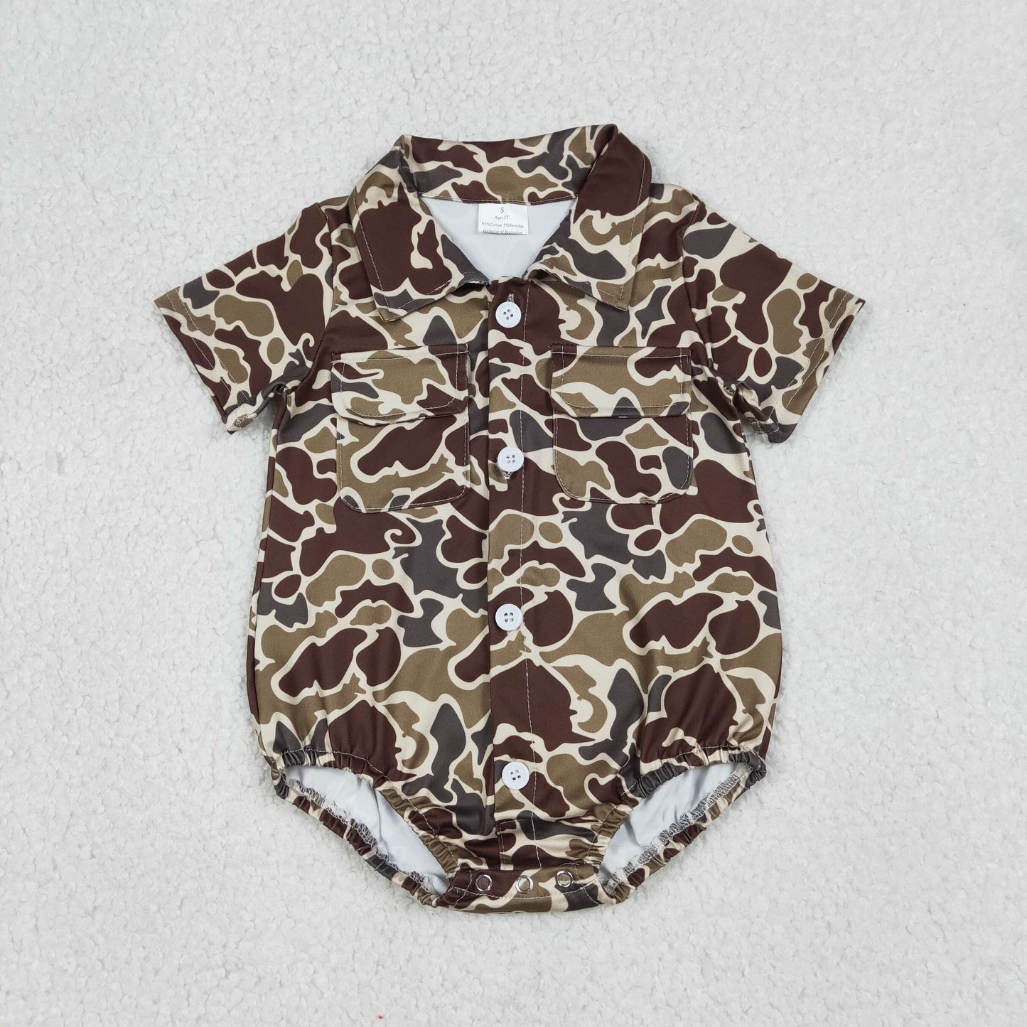 RTS NO MOQ（In Stock) SR3659 Brownish-green camouflage pocket button collar short-sleeved bodysuit