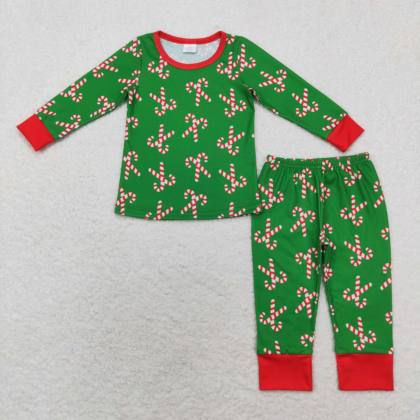 bamboo rts no moq BLP0599 Modal Santa Claus cane green long-sleeved long pants pajama set