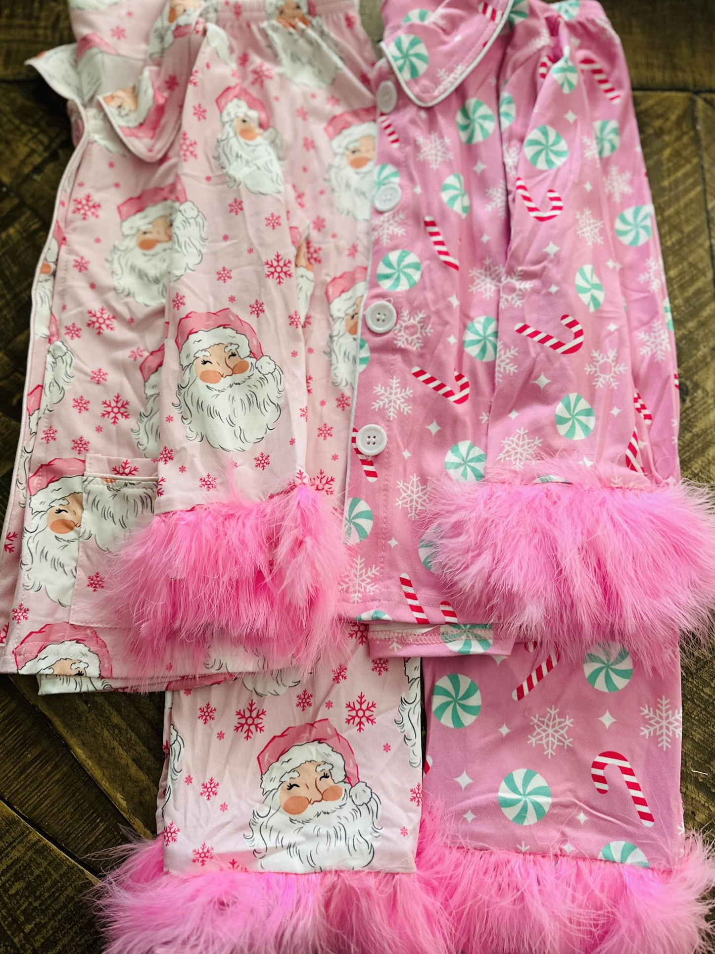 RTS NO MOQ Sibling Baby Girls Christmas Pink Plush Button Long Sleeve Long Pants Pajama Sets