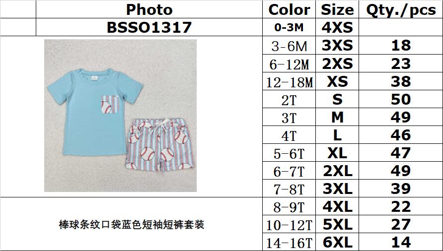 RTS NO MOQ ETA 5/7days Arrived BSSO1317 Baseball striped pocket blue short-sleeved shorts suit