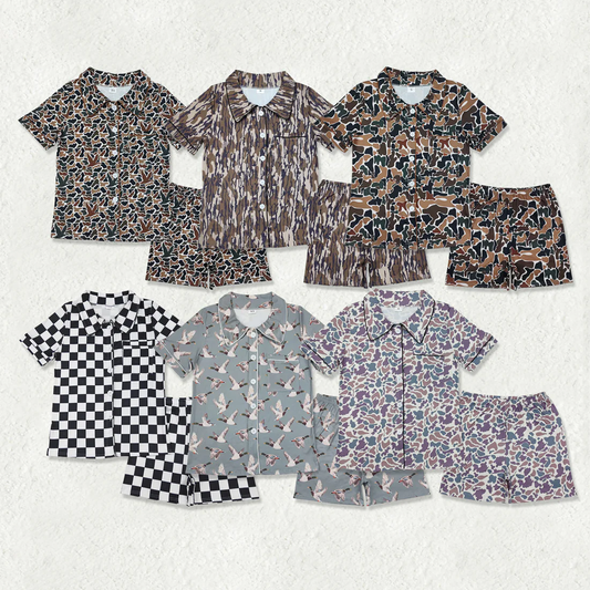 RTS NO MOQ Sibling Adult Girls Button Cardigan Short Sleeve Shorts Pajama Set: Leopard & Geometric Stripes