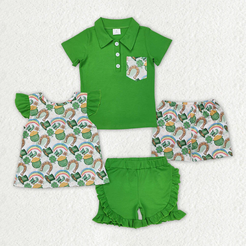 RTS Boys and girls green Short Sleeve Shorts sets