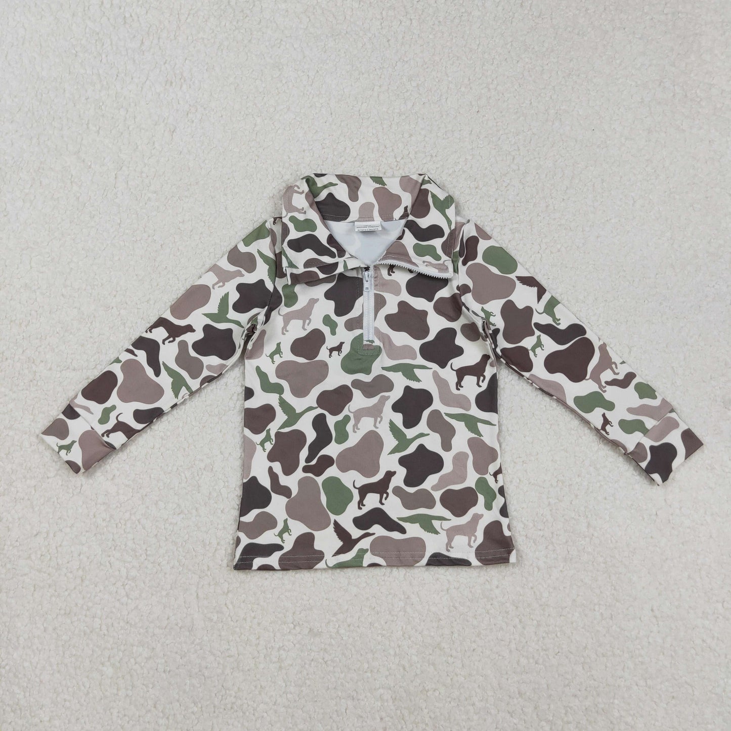 RTS NO MOQ（In Stock) BT0955 Duck and puppy camouflage long-sleeved zip-up top