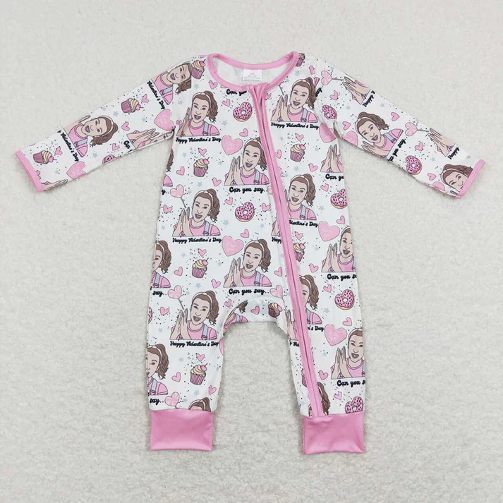 RTS NO MOQ Baby Girls Valentine love pink Long Sleeve Dress & Romper