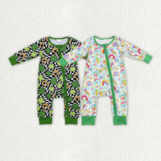 RTS NO MOQ Baby girls clothes St. Patrick's Four Leaf Clover long Sleeve Romper Mixed Sizes