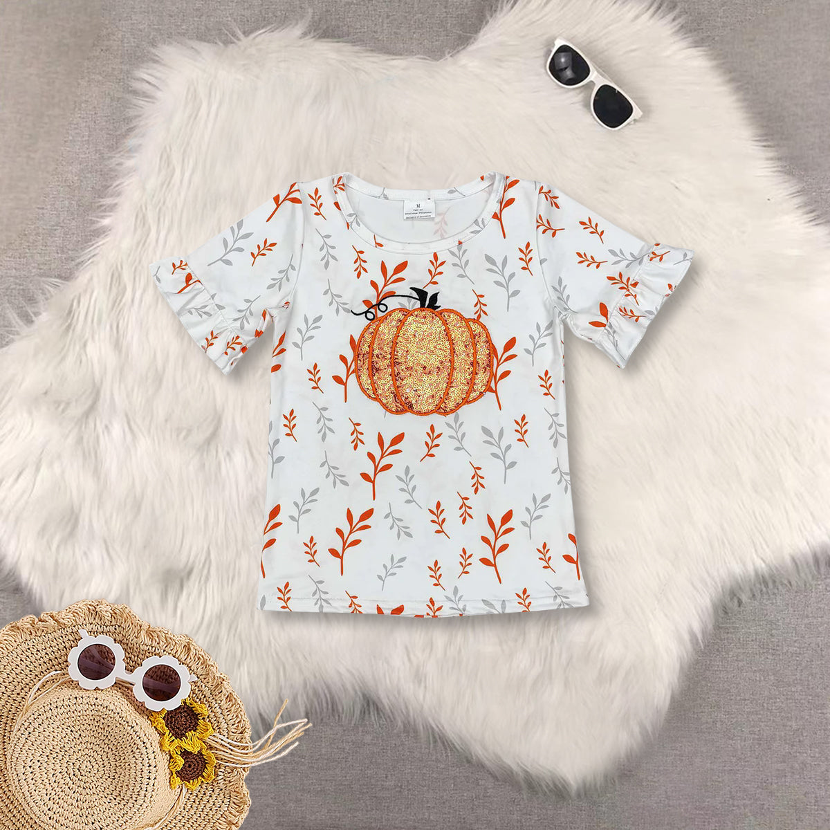 RTS NO MOQ Sibling baby girls clothes pumpkin orange short sleeve short skirts sets and Top and skirts