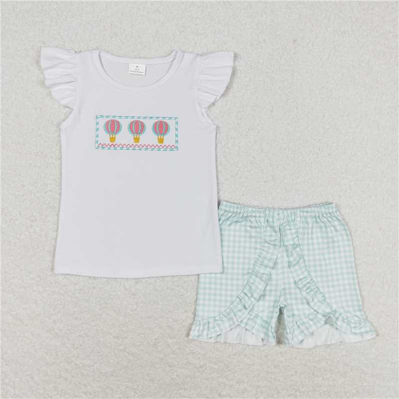 RTS NO MOQ Embroidery short-sleeved shorts suit & short-sleeved sets and romper
