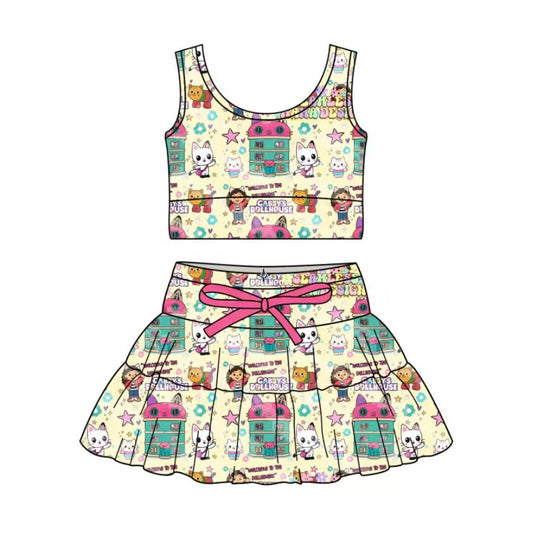 Custom moq 5 mix size milk silk baby girl clothes summer cartoon sleeveless skirts sets