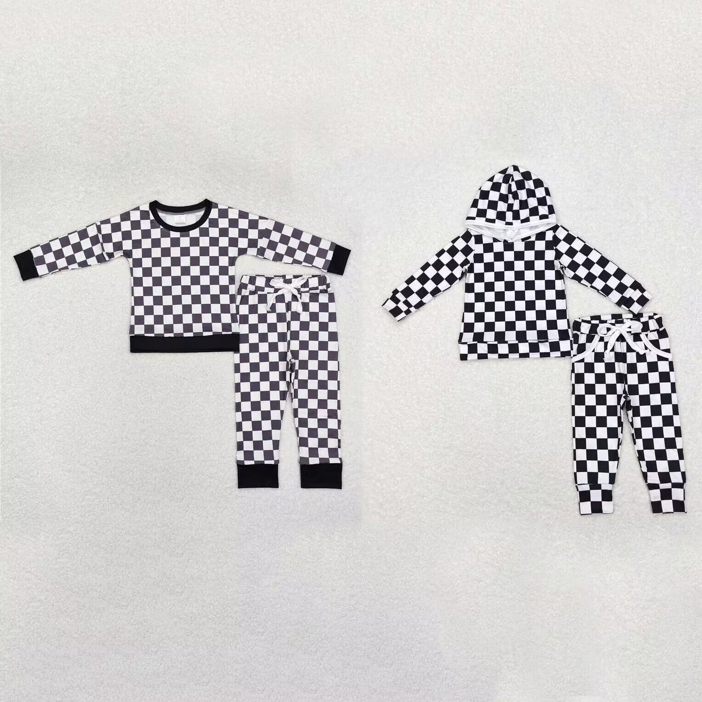 RTS NO MOQ Dark Brown Plaid Long Suit & Black and White Plaid Long Hooded Suit