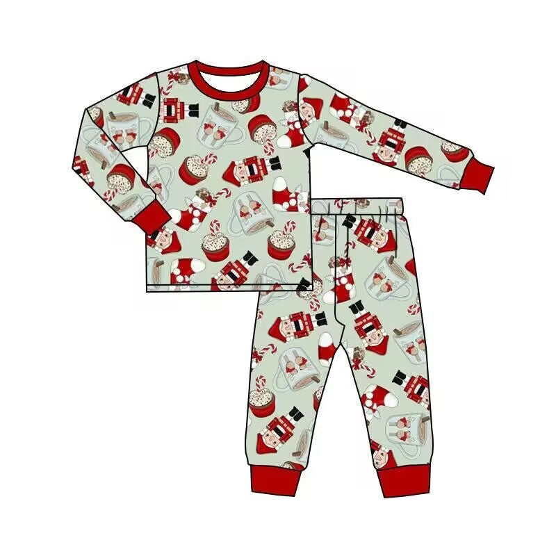 custom moq 5 eta 5-6weeks boys Christmas trees red long sleeve top and pants set boys custom