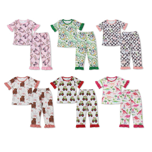 RTS NO MOQ Baby Girl Pocket Short Sleeve Top Pants Pajamas Set