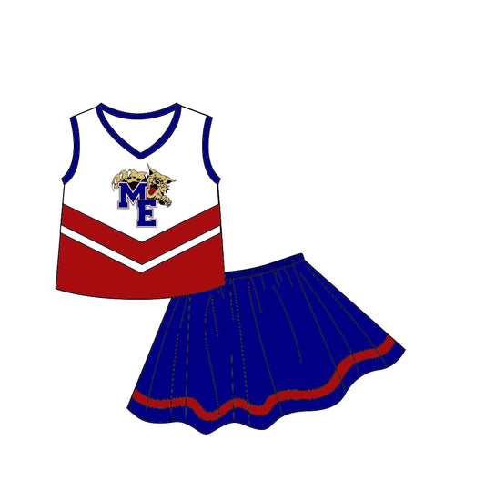 Deadline September 16 custom no moq eta 6-8weeks  Red Letter Tiger Sleeveless Top-Blue Cheerleading Skirt Set