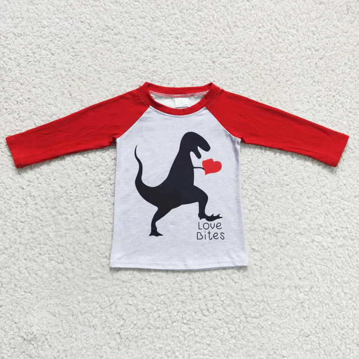 RTS NO MOQ Dinosaur Love baby collar long sleeve suit & dress and top