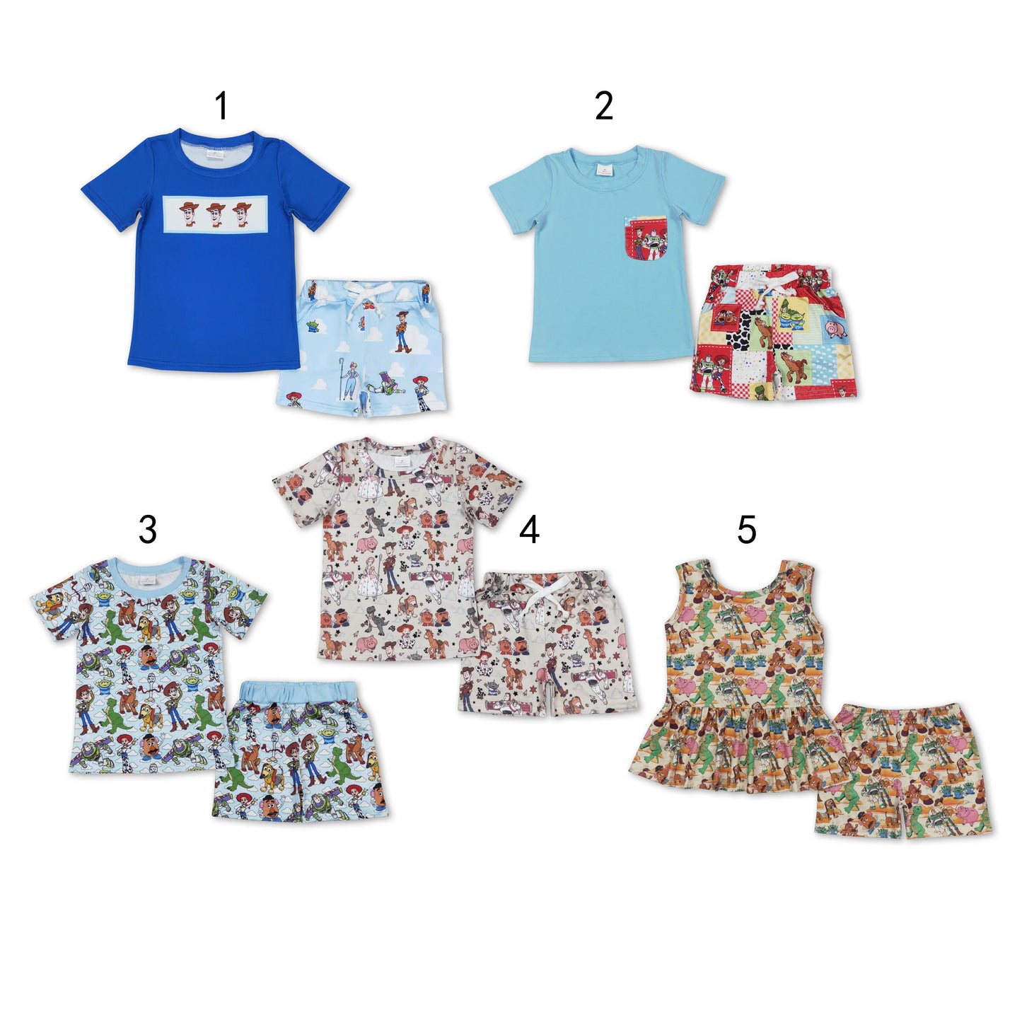 RTS NO MOQ Baby Girls and Boys TOY STORY Summer Short Sleeve Shorts Sets