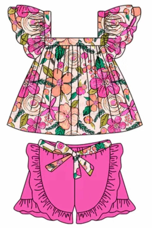 Deadline: June 2 custom no moq eta 5-6week Flower Girls Short Sleeve Shorts Set