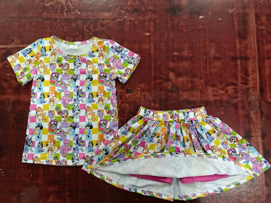 custom moq 5 eta 4-6weeks summer baby girls clothes cartoon dog short sleeve shorts sets
