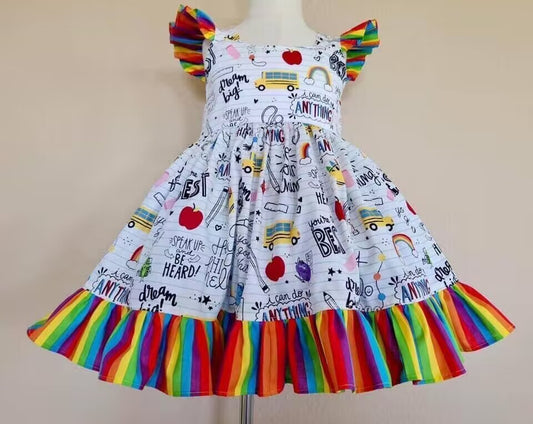 custom moq 5 eta 5-6weeks back to school baby girl clothes flying sleeve summer dresses