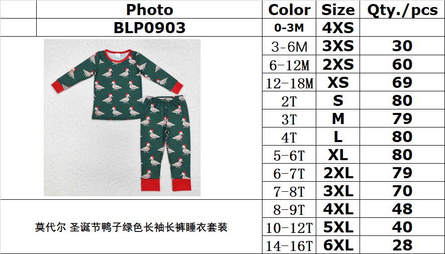 BAMBOO RTS NO MOQ ETA 5/7days arrived BLP0903 Modal Christmas duck green long-sleeved trousers pajamas set