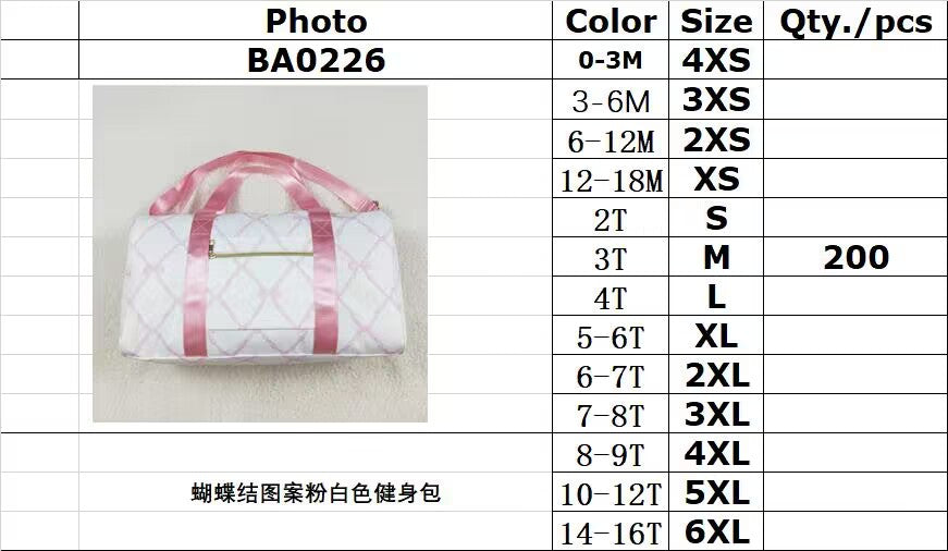 rts no moq BA0226 Pink and white gym bag with bow pattern