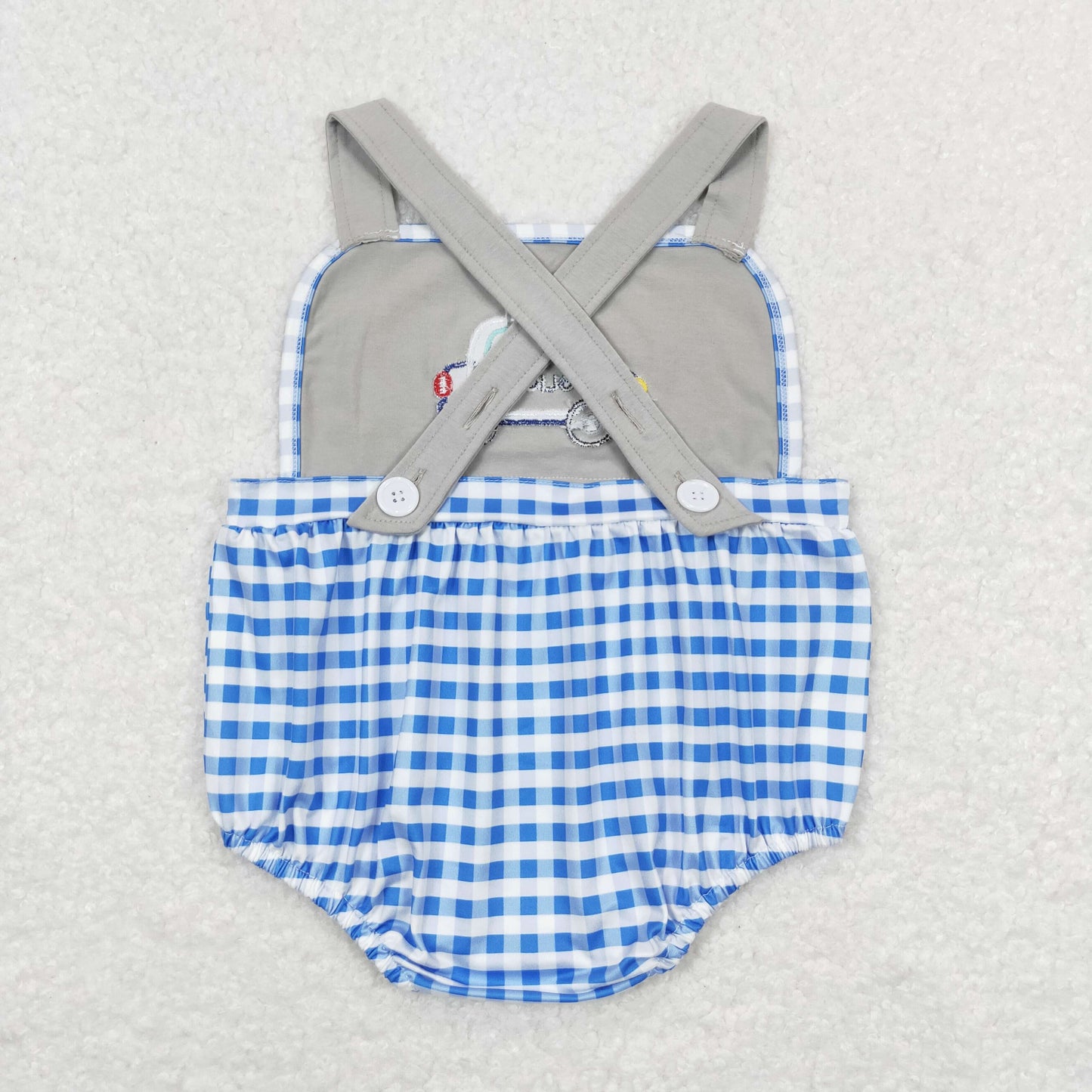 SR0997 police embroidered police car blue and white plaid gray vest jumpsuit