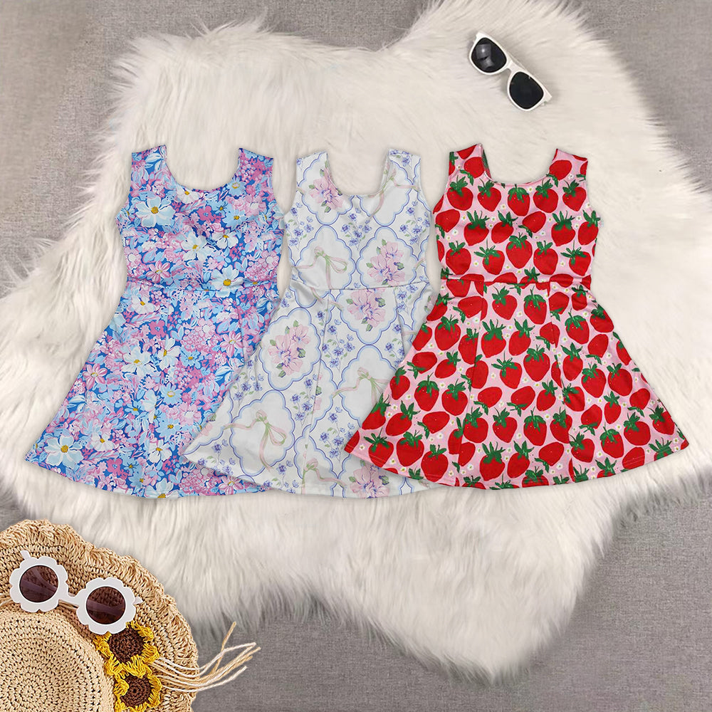 RTS NO MOQ baby girl clothes yoga floral short-sleeved skirt sets