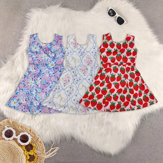 RTS NO MOQ baby girl clothes yoga floral short-sleeved skirt sets