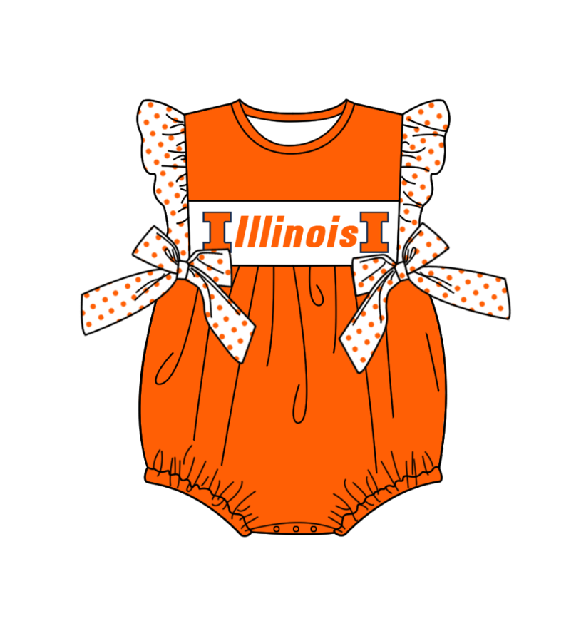 Custom moq 3 eta 6-8weeks baby girls clothes orange short sleeve romper