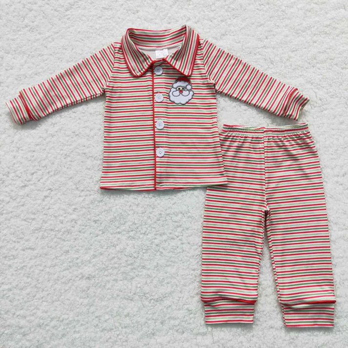 RTS NO MOQ Sibling baby girl boy clothes Embroidered Christmas tree pattern red plaid long-sleeved suitS