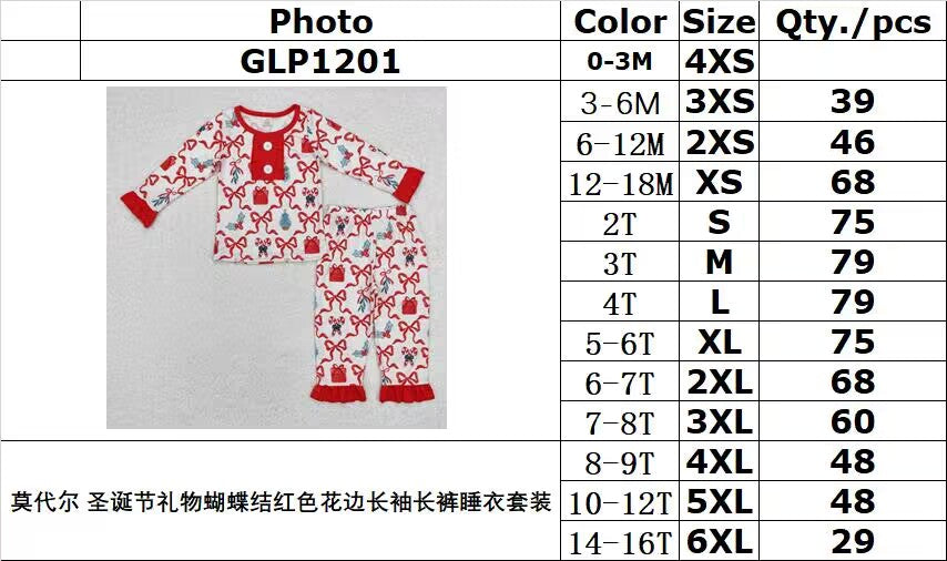 BAMBOO RTS NO MOQ ETA 5/7days GLP1201 Modal Christmas Gift Bow Red Lace Long Sleeve Pants Pajamas Set