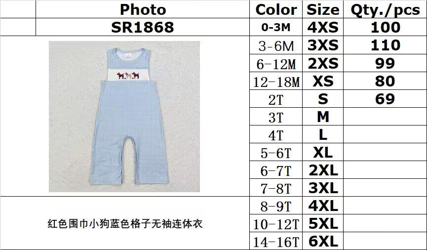 BAMBOO RTS NO MOQ ETA 5/7days Arrived SR1868 Red scarf puppy blue plaid sleeveless jumpsuit