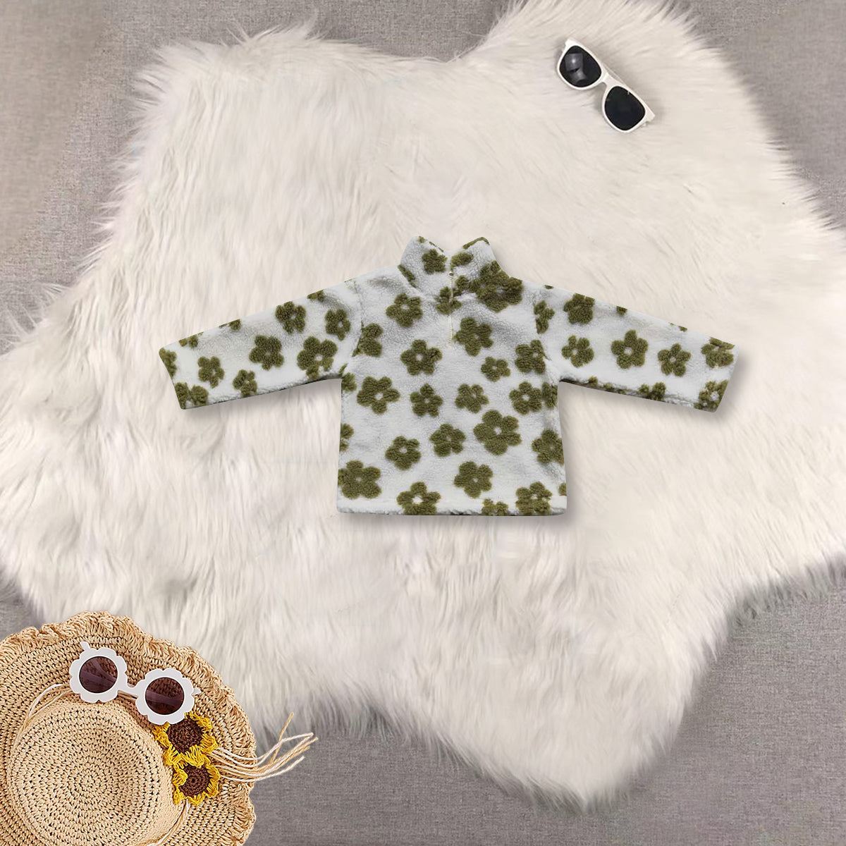 RTS NO MOQ Sibling baby girls clothes floral White Zipper Long Sleeve Tops