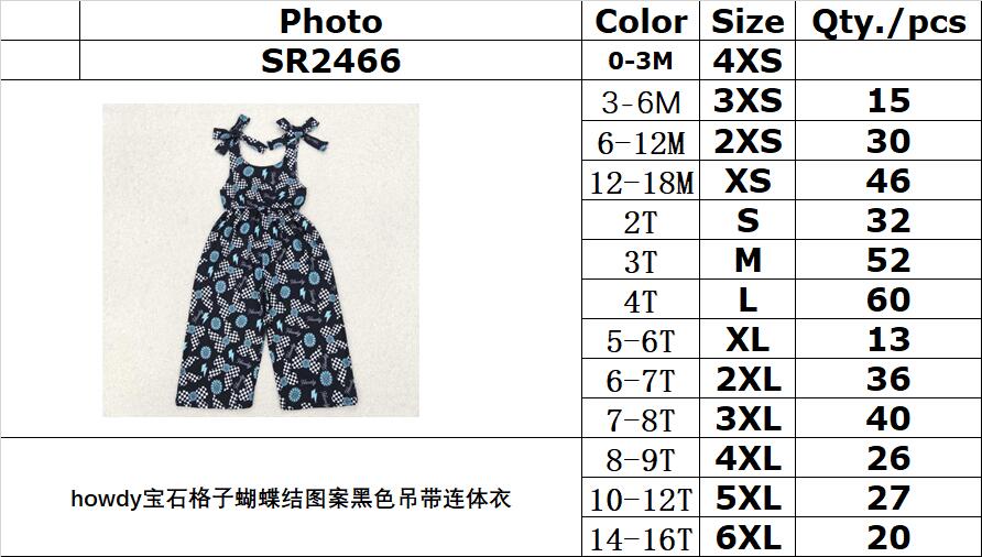 RTS NO MOQ ETA 5/7days Arrived SR2466 Howdy jewel check bow pattern black suspender jumpsuit