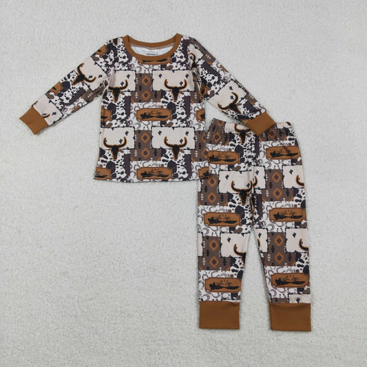 RTS NO MOQ（In Stock) BLP1200 Alpine Bull Head Geometric Pattern Long-Sleeve Pajama Set