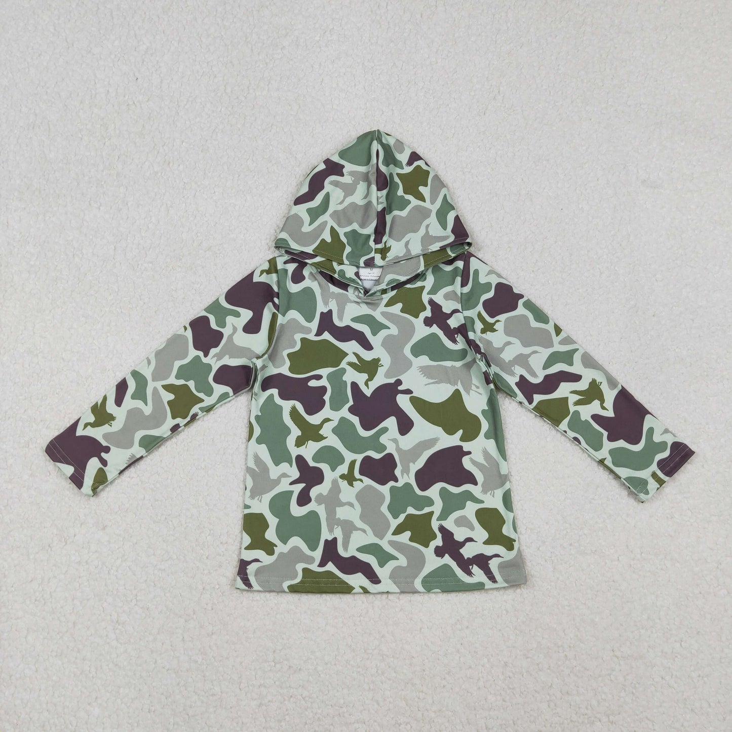 RTS NO MOQ（In Stock) BT1374 Duck camouflage green hooded long-sleeved top