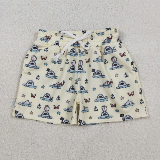 RTS NO MOQ（In Stock) S0584 Crab Starfish Anchor Shark Yellow Swim Trunks