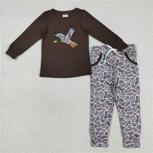 RTS NO MOQ（In Stock) BLP1123 Baby Boys embroidery Duck Pocket Top Stripes Pants Outfits Sets