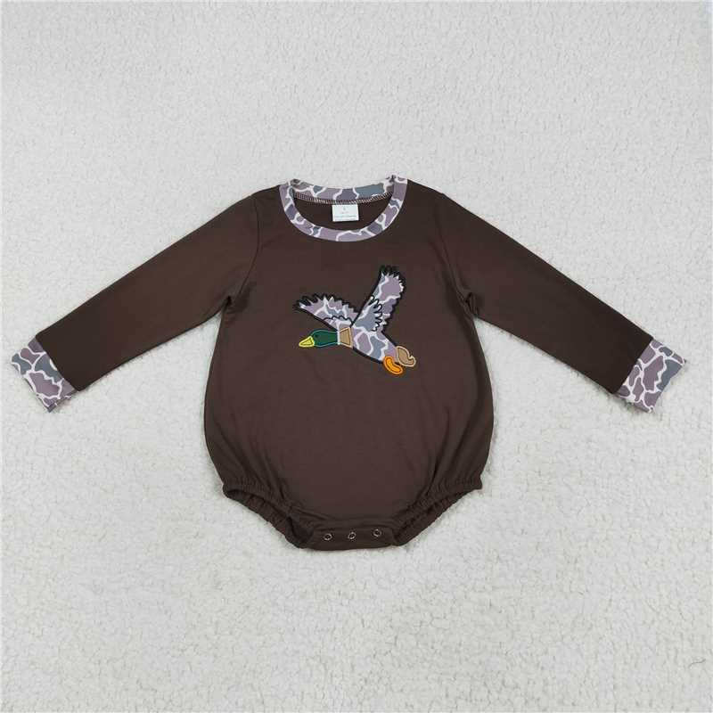 RTS NO MOQ（In Stock) LR2310 brown long-sleeved bodysuit with embroidered duck