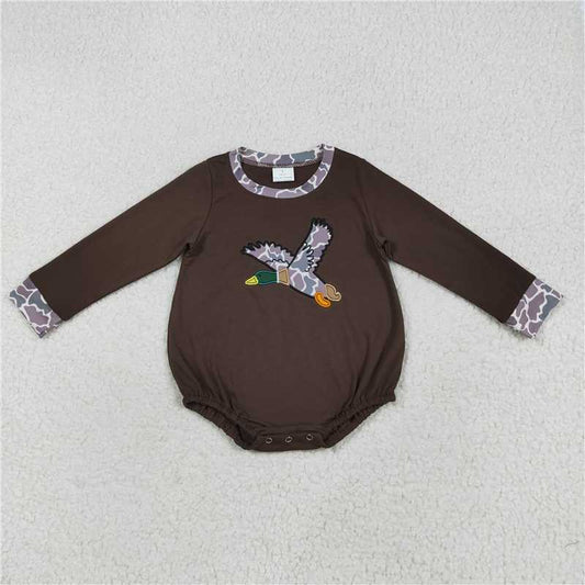 RTS NO MOQ（In Stock) LR2310 brown long-sleeved bodysuit with embroidered duck