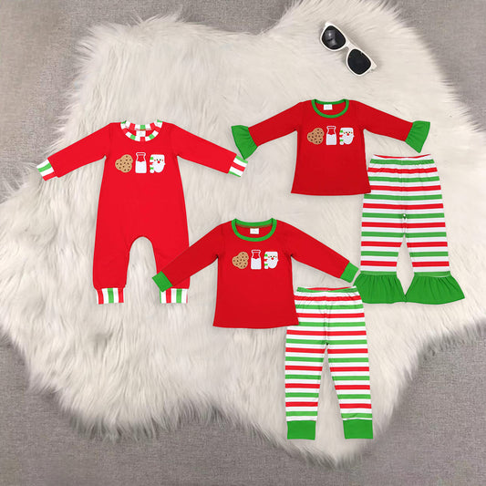 RTS NO MOQ Sibling Baby boys girls embroidery Christmas long-sleeved trousers suit & romper
