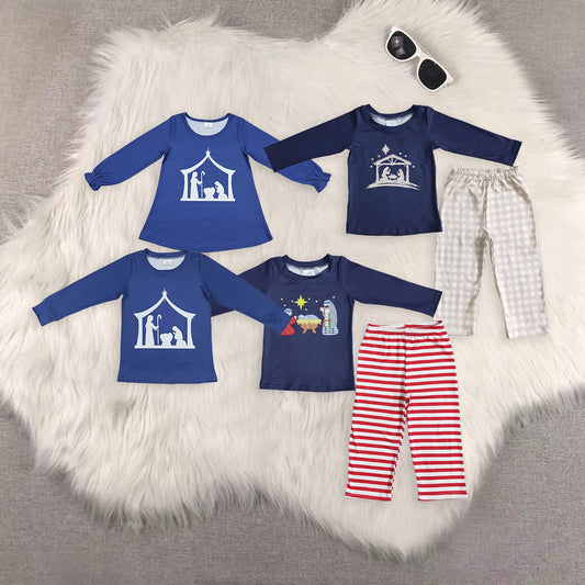 RTS NO MOQ Sibling Baby girls boys Christmas long-sleeved trousers suit & top