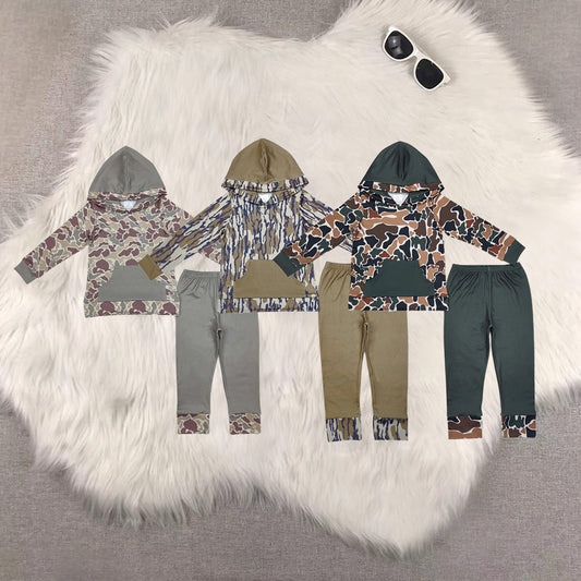 RTS NO MOQ Sibling Baby Boys clothes Camo Hooded Top Pants Clothes Sets