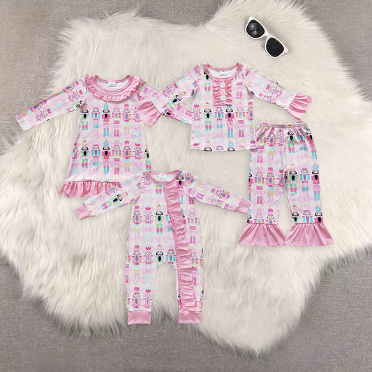RTS NO MOQ Sibling baby girls clothes pink long-sleeved trousers suit & romper & dress